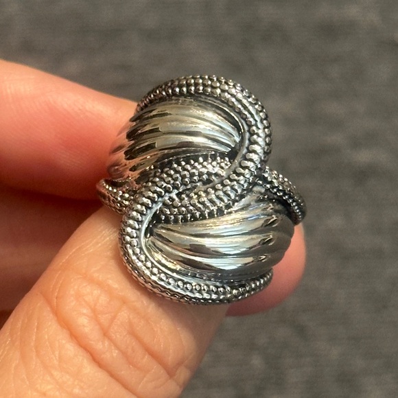 Jewelry - Textured Silver-Tone Double Rope Infinity Knot Statement Ring, Sz 8